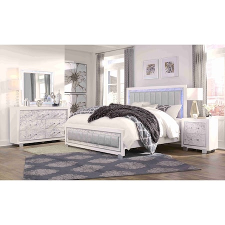 Global Furniture Usa Transitional Glam Marble, Metallic Santorini White King Bed Group 2885